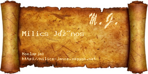 Milics János névjegykártya